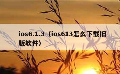 ios6.1.3，ios613怎么下载旧版软件