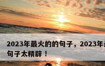 2023年最火的的句子，2023年最火的句子太精辟 !